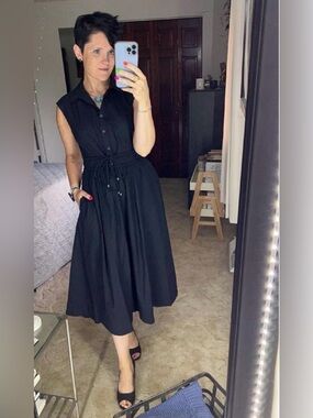 Anthropologie Maeve Black Sleeveless Button-Front Midi Shirtdress